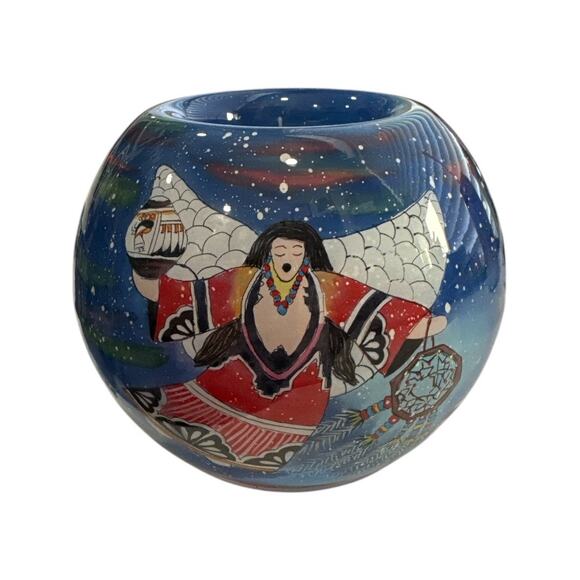 Hand Blown and Painted Glass Lawrence Vargas Native American Angel Votive Bowl - Picture 10 of 10